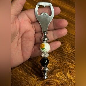 Silver and Black Beaded Bottle Opener